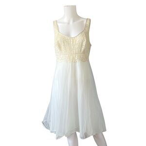 Vintage Vanity Fair Nylon Double Layer Baby Blue Lace Night Gown SIZE 36 Tricot